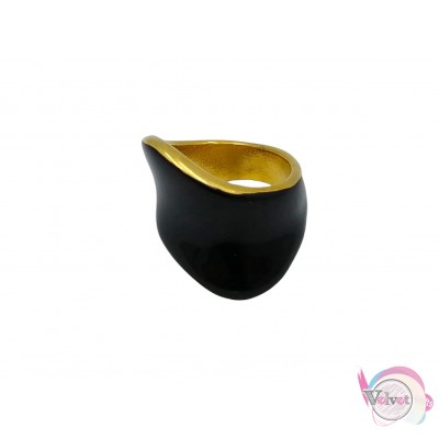 Ατσάλινo δαχτυλίδι με μαύρο σμάλτο, χρυσό, 17mm, 1τμχ Δαχτυλίδια γυναικεία