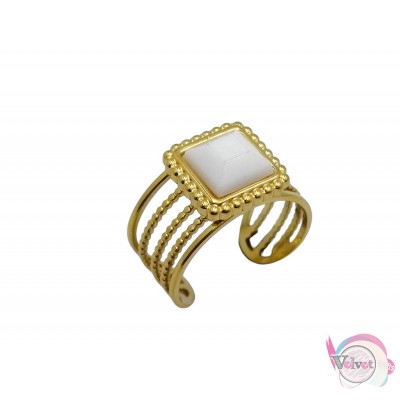 Ατσάλινo δαχτυλίδι με άσπρη πέτρα, χρυσό, 20mm, 1τμχ Δαχτυλίδια γυναικεία
