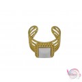 Ατσάλινo δαχτυλίδι με άσπρη πέτρα, χρυσό, 20mm, 1τμχ Δαχτυλίδια γυναικεία