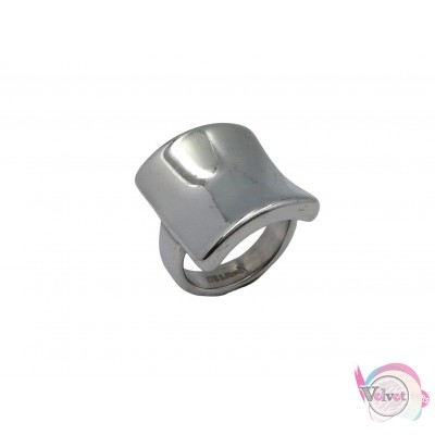 Ατσάλινo δαχτυλίδι, με καμπύλη, ασημί, 19mm, 1τμχ Δαχτυλίδια γυναικεία
