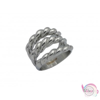 Ατσάλινo δαχτυλίδι, με σχέδιο στριφτό, ασημί, 17mm, 1τμχ Δαχτυλίδια γυναικεία