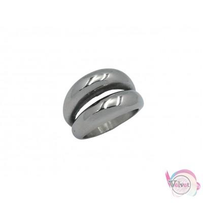 Ατσάλινο δαχτυλίδι, με σχέδιο δύο γραμμές, ασημί, 15mm, 1τμχ Δαχτυλίδια γυναικεία