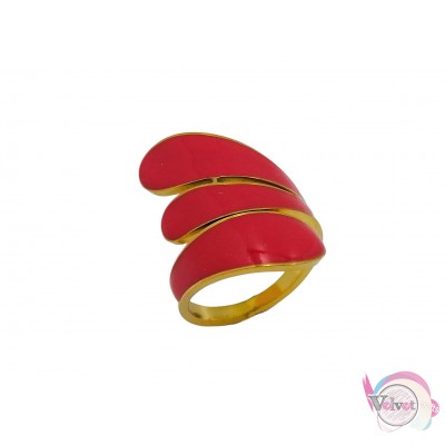 Ατσάλινo δαχτυλίδι με σκούρο φούξια σμάλτο, χρυσό, 20mm, 1τμχ Δαχτυλίδια γυναικεία