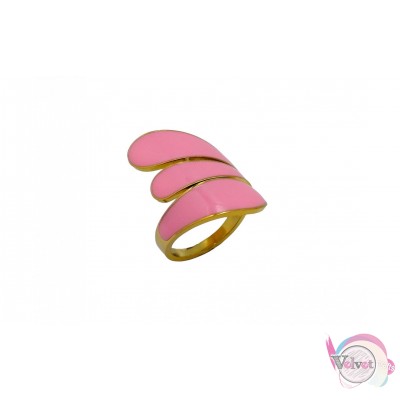 Ατσάλινo δαχτυλίδι με ρόζ σμάλτο, χρυσό, 20mm, 1τμχ Δαχτυλίδια γυναικεία