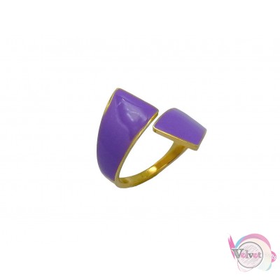 Ατσάλινo δαχτυλίδι με λιλά σμάλτο, χρυσό, 20mm, 1τμχ Δαχτυλίδια γυναικεία