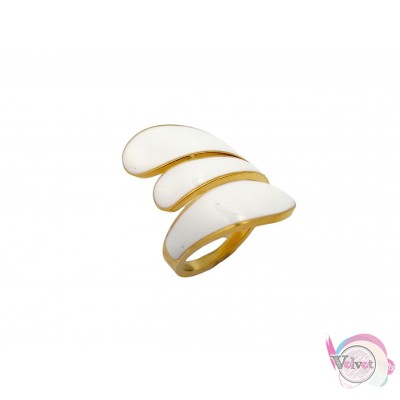 Ατσάλινo δαχτυλίδι με λευκό σμάλτο, χρυσό, 20mm, 1τμχ Δαχτυλίδια γυναικεία