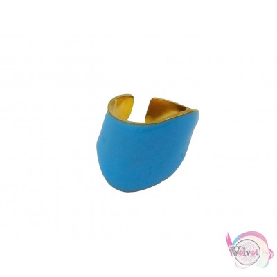 Ατσάλινo δαχτυλίδι με γαλάζιο σμάλτο, χρυσό, 17mm, 1τμχ Δαχτυλίδια γυναικεία
