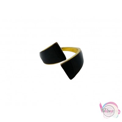 Ατσάλινo δαχτυλίδι με μαύρο σμάλτο, χρυσό, 20mm, 1τμχ Δαχτυλίδια γυναικεία