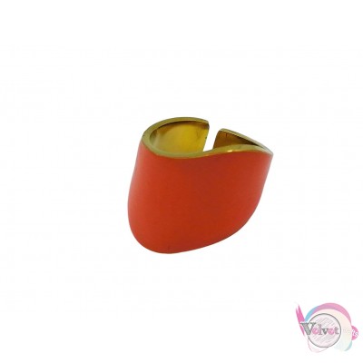 Ατσάλινo δαχτυλίδι με πορτοκαλί σμάλτο, χρυσό, 17mm, 1τμχ Δαχτυλίδια γυναικεία