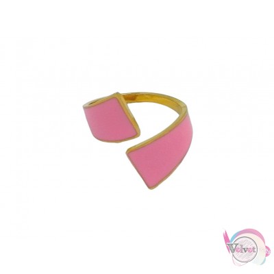 Ατσάλινo δαχτυλίδι με ροζ σμάλτο, χρυσό, 20mm, 1τμχ Δαχτυλίδια γυναικεία