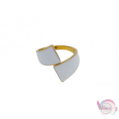 Ατσάλινo δαχτυλίδι με λευκό σμάλτο, χρυσό, 20mm, 1τμχ Δαχτυλίδια γυναικεία