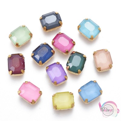 Κρύσταλλα σε καστόνι, περαστά, ορθογώνιο, πολύχρωμα, 10.5mm, 8τμχ Χάντρες στράς