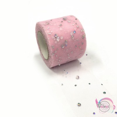 Kορδέλα δίχτυ με γκλίτερ, ροζ, 50mm, ~25μέτρα Κορδέλες-Κορδόνια