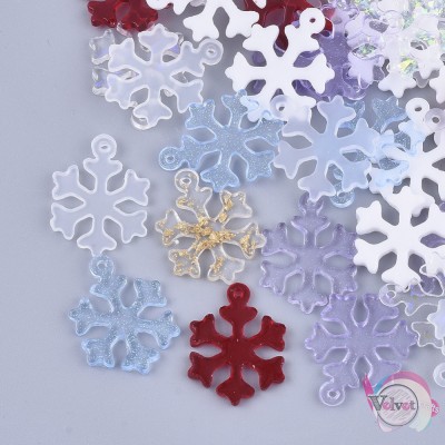Χιονονιφάδες από ρητίνη, κρεμαστές, πολύχρωμες μιξ, 19.5mm, 25τμχ Γούρια Plexi