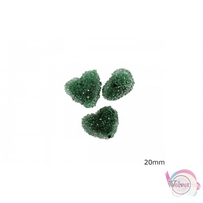 Χάντρες Shamballa, καρδιά, πράσινο σκούρο, 20mm, 2τμχ. Χάντρες στράς