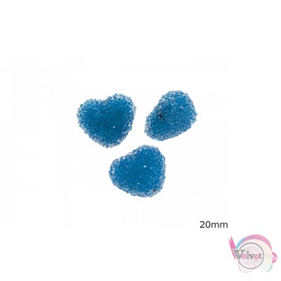 Χάντρες Shamballa, καρδιά, μπλε ανοιχτό, 20mm, 2τμχ. Χάντρες στράς