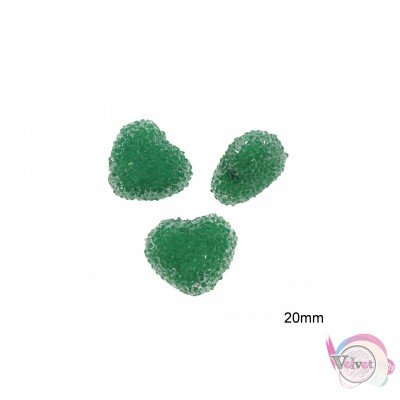 Χάντρες Shamballa, καρδιά, πράσινο, 20mm, 2τμχ. Χάντρες στράς