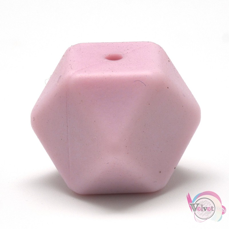 Χάντρες σιλικόνης μασητικές οδοντοφυΐας, πολυγωνικές, ροζ, 14mm, 4τμχ Χάντρες σιλικόνης