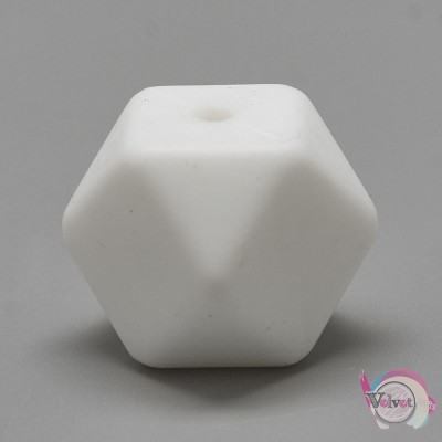 Χάντρες σιλικόνης μασητικές οδοντοφυΐας, πολυγωνικές, λευκές, 14mm, 4τμχ Χάντρες σιλικόνης