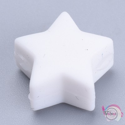 Χάντρες σιλικόνης μασητικές οδοντοφυΐας, αστέρι, λευκό, 14mm, 4τμχ Χάντρες σιλικόνης