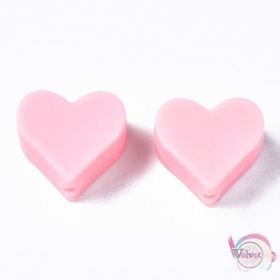 Χάντρες σιλικόνης μασητικές οδοντοφυΐας, καρδούλα, ροζ, 13mm, 4τμχ Χάντρες σιλικόνης