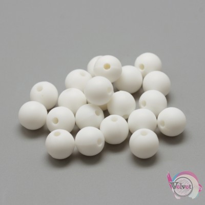 Χάντρες σιλικόνης μασητικές οδοντοφυΐας, στρόγγυλες, λευκές, 14~15mm, 10τμχ Χάντρες σιλικόνης