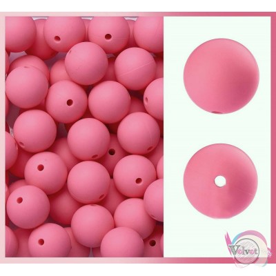 Χάντρες σιλικόνης, στρόγγυλες, ροζ, 15mm, 10τμχ Χάντρες σιλικόνης