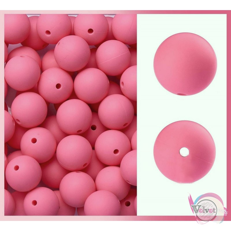Χάντρες σιλικόνης, στρόγγυλες, ροζ, 15mm, 10τμχ Χάντρες σιλικόνης