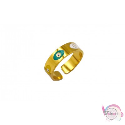 Ατσάλινo δαχτυλίδι με πολύχρωμο σμάλτο ματάκι, χρυσό, 10mm, 1τμχ Δαχτυλίδια γυναικεία