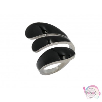 Ατσάλινo δαχτυλίδι με μαύρο σμάλτο, ασημί, 20mm, 1τμχ Δαχτυλίδια γυναικεία