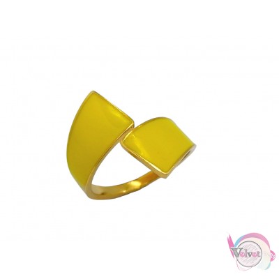 Ατσάλινo δαχτυλίδι με κίτρινο σμάλτο, χρυσό, 20mm, 1τμχ Δαχτυλίδια γυναικεία