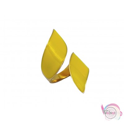 Ατσάλινo δαχτυλίδι με κίτρινο σμάλτο, χρυσό, 30mm, 1τμχ Δαχτυλίδια γυναικεία