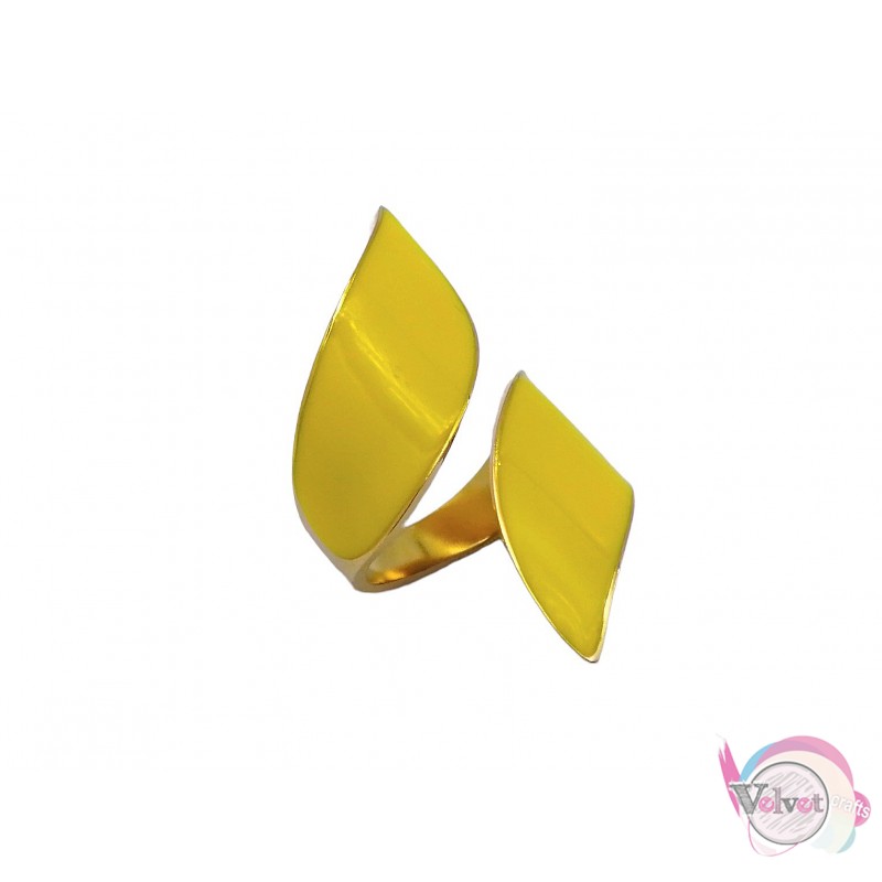 Ατσάλινo δαχτυλίδι με κίτρινο σμάλτο, χρυσό, 30mm, 1τμχ Δαχτυλίδια γυναικεία