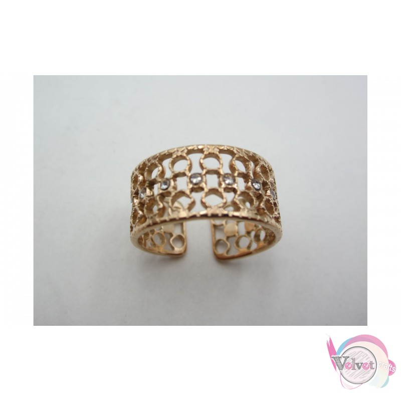 Ατσάλινο δαχτυλίδι με στρας, ροζ χρυσό, 10mm, 1τμχ. Aτσάλινα γυναικεία δαχτυλίδια