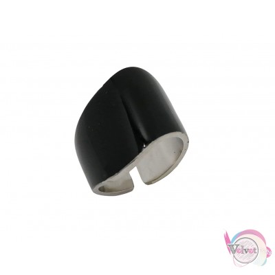 Ατσάλινo δαχτυλίδι με μαύρο σμάλτο, ασημί, 17mm, 1τμχ Δαχτυλίδια γυναικεία