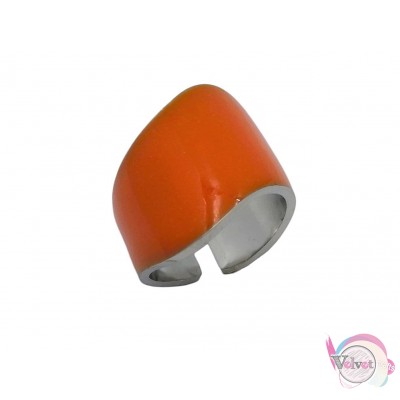 Ατσάλινo δαχτυλίδι με πορτοκαλί σμάλτο, ασημί, 17mm, 1τμχ Δαχτυλίδια γυναικεία