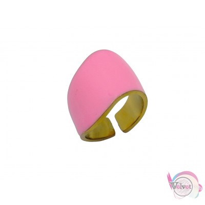 Ατσάλινo δαχτυλίδι με ροζ σμάλτο, χρυσό, 17mm, 1τμχ Δαχτυλίδια γυναικεία