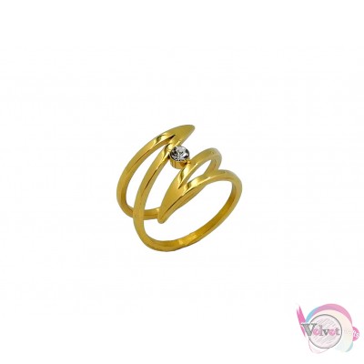 Ατσάλινo δαχτυλίδι με ζιργκόν, χρυσό, 13mm, 1τμχ Δαχτυλίδια γυναικεία