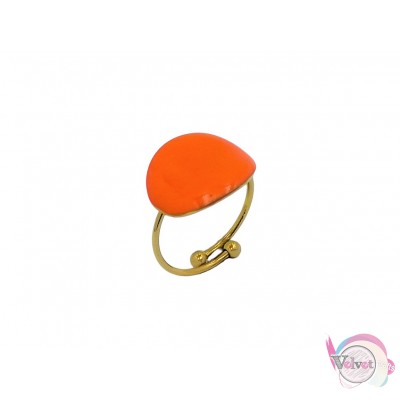 Ατσάλινo δαχτυλίδι με πορτοκαλί σμάλτο, χρυσό, 15mm, 1τμχ Δαχτυλίδια γυναικεία
