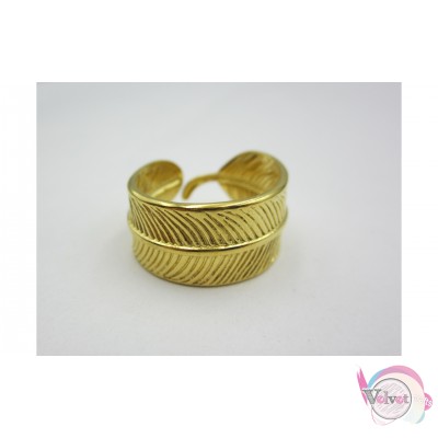 Ατσάλινο δαχτυλίδι, φύλλο, χρυσό, 10mm, 1τμχ. Aτσάλινα γυναικεία δαχτυλίδια