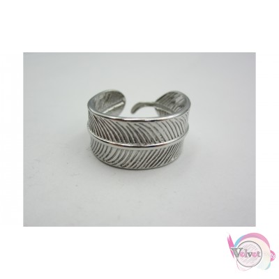 Ατσάλινο δαχτυλίδι, φύλλο, ασημί, 10mm, 1τμχ. Aτσάλινα γυναικεία δαχτυλίδια