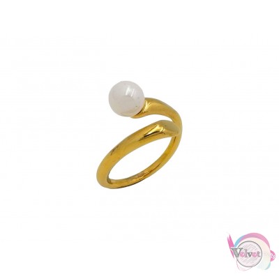 Ατσάλινo δαχτυλίδι, με λευκή πέρλα, χρυσό, 10mm, 1τμχ Δαχτυλίδια γυναικεία