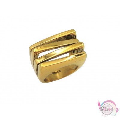 Ατσάλινo δαχτυλίδι, με σχέδιο ορθογώνιο, χρυσό, 15mm, 1τμχ Δαχτυλίδια γυναικεία
