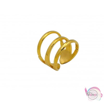 Ατσάλινo δαχτυλίδι, με σχέδιο 3 γραμμές, χρυσό, 18mm, 1τμχ Δαχτυλίδια γυναικεία