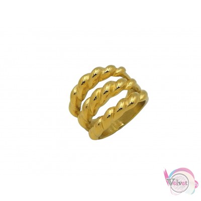Ατσάλινo δαχτυλίδι, με σχέδιο στριφτό, χρυσό, 17mm, 1τμχ Δαχτυλίδια γυναικεία