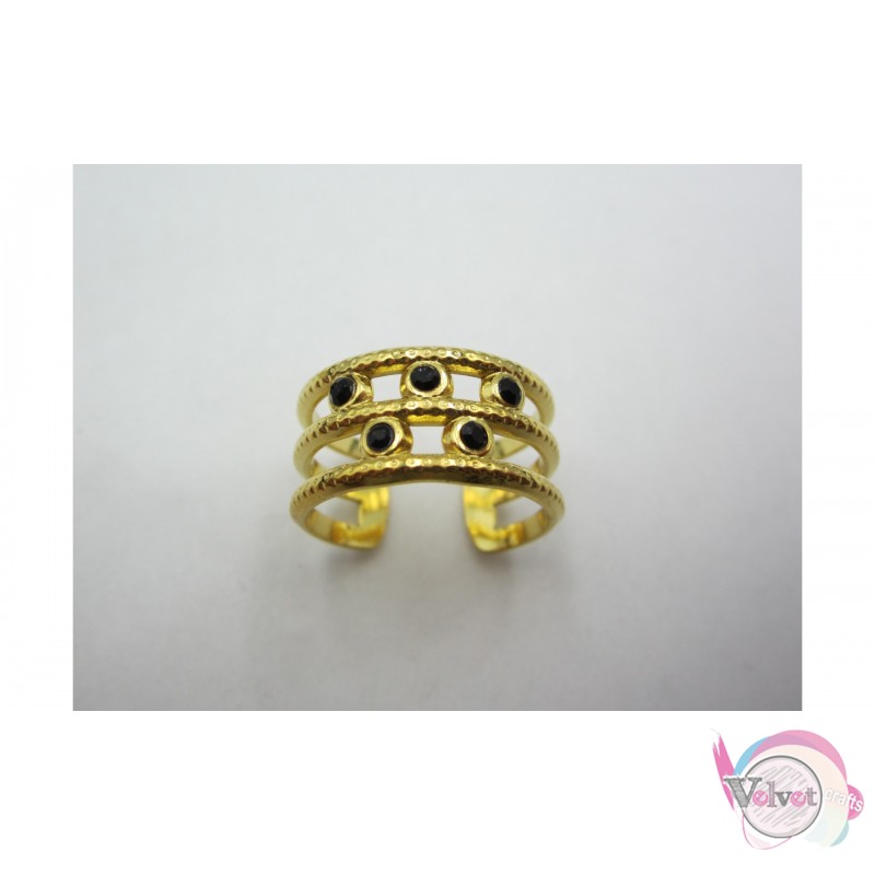 Ατσάλινο δαχτυλίδι με στρας,  χρυσό, 10mm, 1τμχ. Aτσάλινα γυναικεία δαχτυλίδια