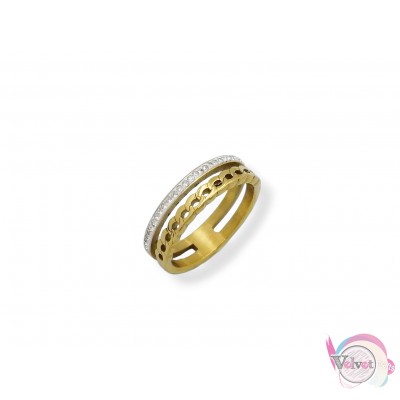 Ατσάλινο δαχτυλίδι με κρυσταλλάκια & σχέδιο αλυσίδα, χρυσό, 1τμχ Δαχτυλίδια γυναικεία