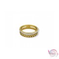 Ατσάλινο δαχτυλίδι με κρυσταλλάκια & σχέδιο αλυσίδα, χρυσό, 1τμχ Δαχτυλίδια γυναικεία