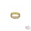 Ατσάλινο δαχτυλίδι με κρυσταλλάκια & ζιργκόν, χρυσό, 1τμχ Δαχτυλίδια γυναικεία