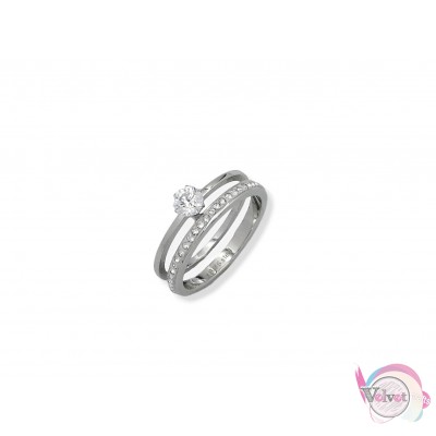 Ατσάλινο δαχτυλίδι με κρυσταλλάκια & ζιργκόν, ασημί, 1τμχ Δαχτυλίδια γυναικεία
